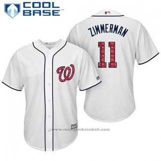 Maglia Baseball Uomo Washington Nationals 2017 Stelle e Strisce Ryan Zimmerman Bianco Cool Base