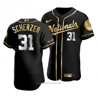 Maglia Baseball Uomo Washington Nationals Max Scherzer Golden Edition Autentico Nero Or