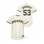 Maglia Baseball Bambino Milwaukee Brewers Brandon Woodruff Replica Primera Crema