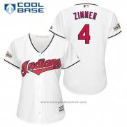 Maglia Baseball Donna Cleveland Indians 2017 Postseason 4 Bradley Zimmer Bianco Cool Base