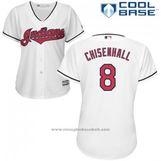 Maglia Baseball Donna Cleveland Indians 8 Lonnie Chisenhall Bianco Cool Base