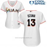Maglia Baseball Donna Miami Marlins 13 Marcell Ozuna Bianco Autentico Collection Cool Base