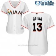 Maglia Baseball Donna Miami Marlins 13 Marcell Ozuna Bianco Autentico Collection Cool Base