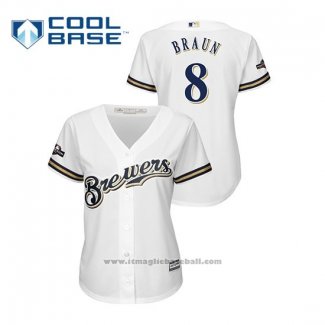 Maglia Baseball Donna Milwaukee Brewers Ryan Braun 2019 Postseason Cool Base Bianco