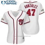 Maglia Baseball Donna Washington Nationals 2017 Postseason Gio Gonzalez Bianco Cool Base