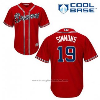 Maglia Baseball Uomo Atlanta Braves 19 Andrelton Simmons Rosso Alternato Cool Base