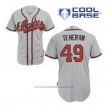 Maglia Baseball Uomo Atlanta Braves 49 Julio Teheran Grigio Cool Base