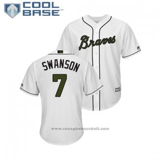 Maglia Baseball Uomo Atlanta Braves Dansby Swanson 2018 Memorial Day Cool Base Bianco