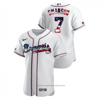 Maglia Baseball Uomo Atlanta Braves Dansby Swanson 2020 Stars & Stripes 4th of July Bianco