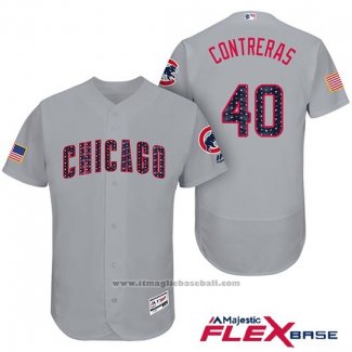 Maglia Baseball Uomo Chicago Cubs 2017 Stelle e Strisce Cubs 40 Willson Contreras Grigio Flex Base