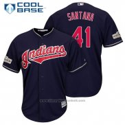 Maglia Baseball Uomo Cleveland Indians 2017 Postseason 41 Carlos Santana Blu Cool Base