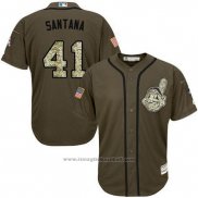 Maglia Baseball Uomo Cleveland Indians 41 Carlos Santana Verde Salute To Service