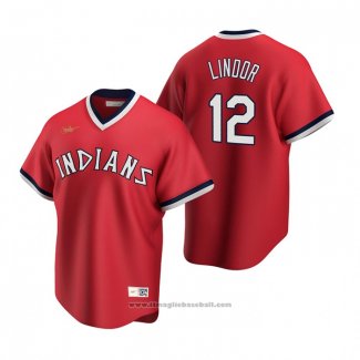 Maglia Baseball Uomo Cleveland Indians Francisco Lindor Cooperstown Collection Road Rosso