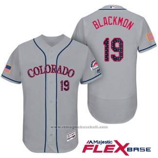 Maglia Baseball Uomo Colorado Rockies 2017 Stelle e Strisce Charlie Blackmon 19 Grigio Flex Base