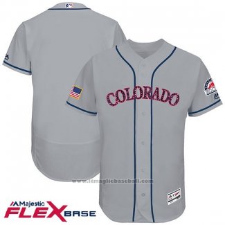 Maglia Baseball Uomo Colorado Rockies 2017 Stelle e Strisce Grigio Flex Base