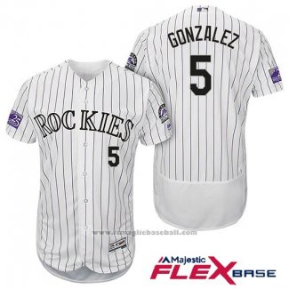 Maglia Baseball Uomo Colorado Rockies Carlos Gonzalez 5 Bianco Autentico Collection Flex Base