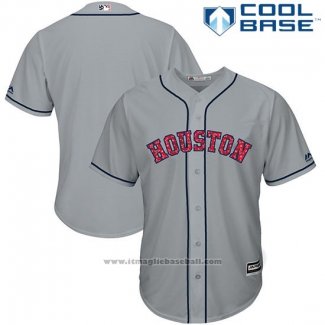 Maglia Baseball Uomo Houston Astros 2017 Stelle e Strisce Grigio Cool Base