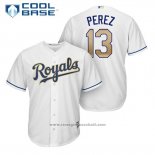 Maglia Baseball Uomo Kansas City Royals 13 Salvador Perez Bianco 2017 Cool Base