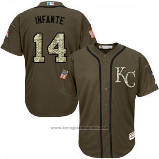 Maglia Baseball Uomo Kansas City Royals 14 Omar Infante Verde Salute To Service