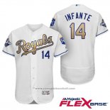 Maglia Baseball Uomo Kansas City Royals Campeones 14 Omar Infante Flex Base Or