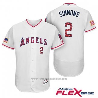 Maglia Baseball Uomo Los Angeles Angels 2017 Stelle e Strisce Andrelton Simmons Bianco Flex Base