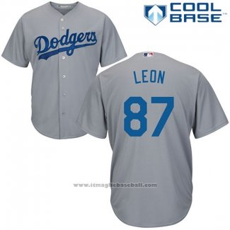 Maglia Baseball Uomo Los Angeles Dodgers 87 Jose De Leon Grigio Cool Base