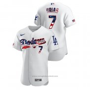 Maglia Baseball Uomo Los Angeles Dodgers Julio Urias 2020 Stars & Stripes 4th of July Bianco