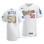 Maglia Baseball Uomo Los Angeles Dodgers Mookie Betts 2021 Gold Program Patch Autentico Bianco