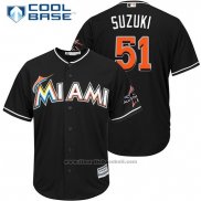 Maglia Baseball Uomo Miami Marlins 51 Ichiro Suzuki Nero 2017 Cool Base