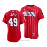 Maglia Baseball Uomo Miami Marlins Pablo Lopez 2021 City Connect Autentico Rosso