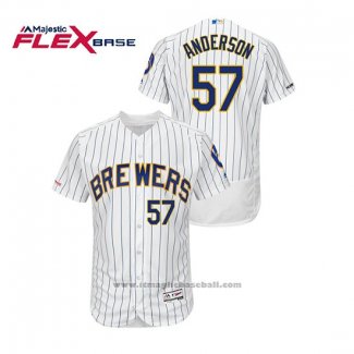 Maglia Baseball Uomo Milwaukee Brewers Chase Anderson Autentico Flex Base Bianco Blu