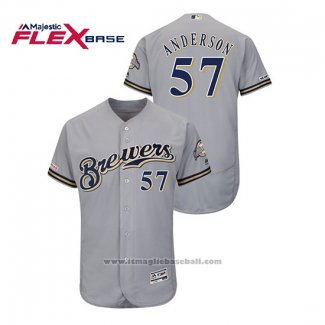 Maglia Baseball Uomo Milwaukee Brewers Chase Anderson Autentico Flex Base Grigio