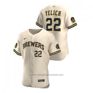 Maglia Baseball Uomo Milwaukee Brewers Christian Yelich Autentico 2020 Alternato Crema