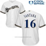 Maglia Baseball Uomo Milwaukee Brewers Domingo Santana Bianco Autentico Collection Cool Base Custom