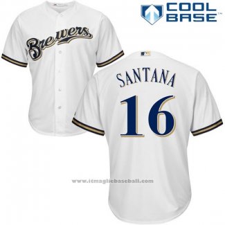 Maglia Baseball Uomo Milwaukee Brewers Domingo Santana Bianco Autentico Collection Cool Base Custom