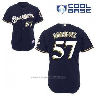 Maglia Baseball Uomo Milwaukee Brewers Francisco Rodriguez 57 Blu Alternato Cool Base