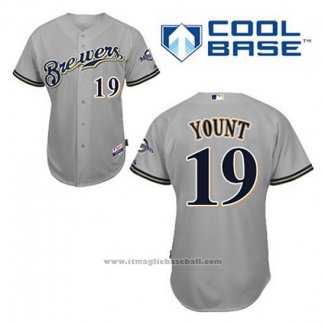 Maglia Baseball Uomo Milwaukee Brewers Robin Yount 19 Grigio Cool Base