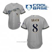 Maglia Baseball Uomo Milwaukee Brewers Ryan Braun 8 Grigio Cool Base