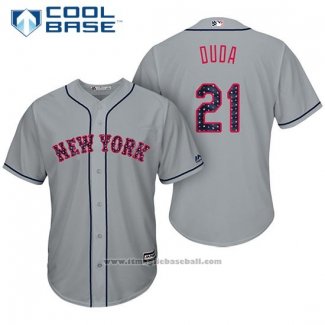 Maglia Baseball Uomo New York Mets 2017 Stelle e Strisce Lucas Duda Grigio Cool Base