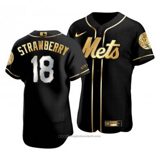 Maglia Baseball Uomo New York Mets Darryl Strawberry Golden Edition Autentico Nero