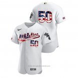 Maglia Baseball Uomo Oakland Athletics Mike Fiers 2020 Stars & Stripes 4th of July Bianco