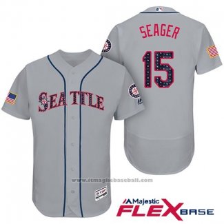 Maglia Baseball Uomo Seattle Mariners 2017 Stelle e Strisce Kyle Seager Grigio Flex Base