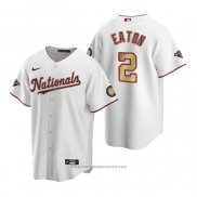 Maglia Baseball Uomo Washington Nationals Adam Eaton Gold-Trimmed Championship Replica Bianco