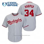 Maglia Baseball Uomo Washington Nationals Bryce Harper 34 Grigio Cool Base