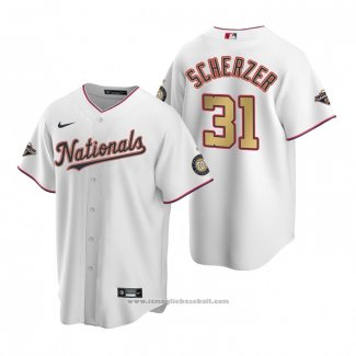 Maglia Baseball Uomo Washington Nationals Max Scherzer Gold-Trimmed Championship Replica Bianco