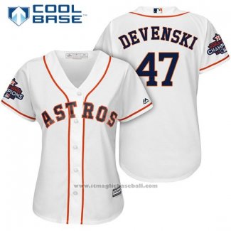 Maglia Baseball Donna Houston Astros 2017 World Series Campeones Chris Devenski Bianco Cool Base