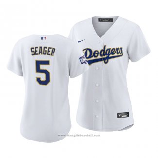 Maglia Baseball Donna Los Angeles Dodgers Corey Seager 2021 Gold Program Replica Bianco