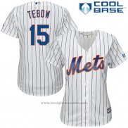 Maglia Baseball Donna New York Mets 15 Tim Tebow Bianco Cool Base