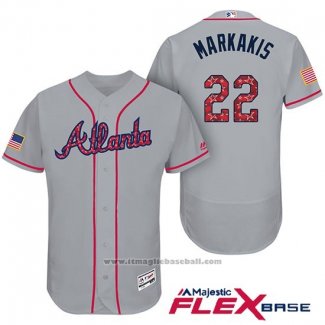 Maglia Baseball Uomo Atlanta Braves 2017 Stelle e Strisce 22 Nick Markakis Grigio Flex Base