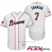 Maglia Baseball Uomo Atlanta Braves 2017 Stelle e Strisce 3 Dansby Swanson Bianco Flex Base